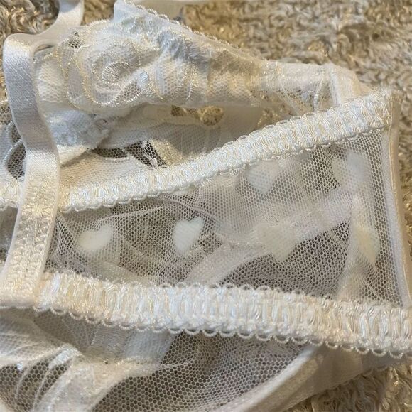 For Love & Lemons Amore Lace Bra 34C Ivory Heart Embroidered Mesh Bridal Wedding - Picture 8 of 11